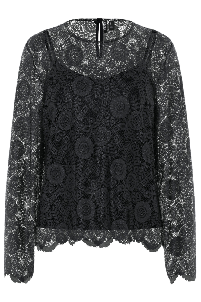 PCOLLINE LS LACE O-NECK TOP WVN NOO 17158211 Black
